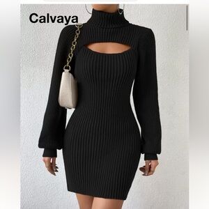 SHEIN Black Cutout Ribbed Knit Dress